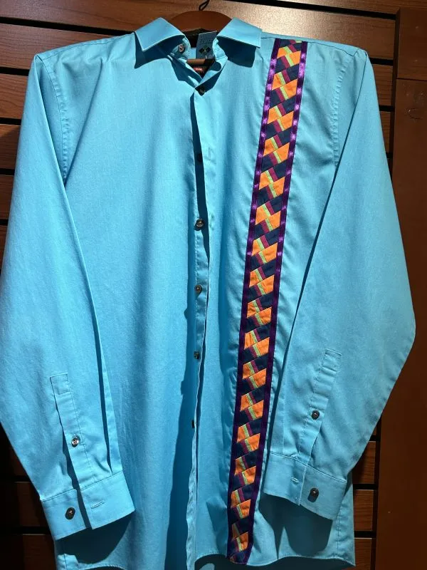 Blue Patchwork Button-Up