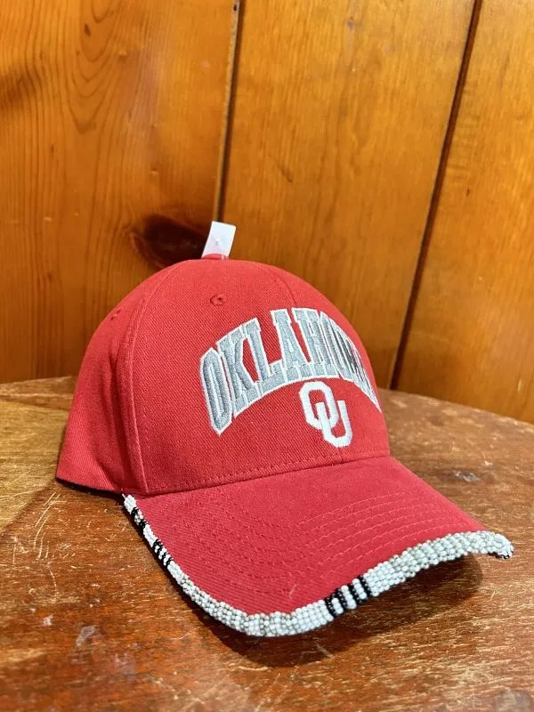 Red OU Cap w/ Beadwork (Gray/Black/White)