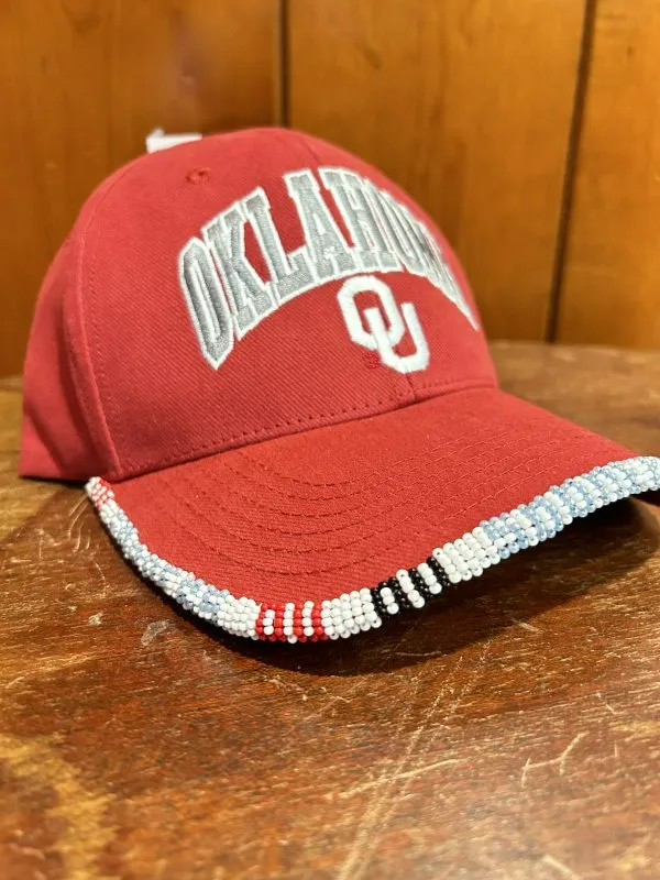 Red OU Cap w/ Beadwork (White/Black/Red/Silver)