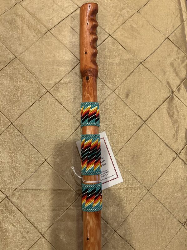 Light Wood Walking Stick w/ Turquoise/Red/Black Beadwork