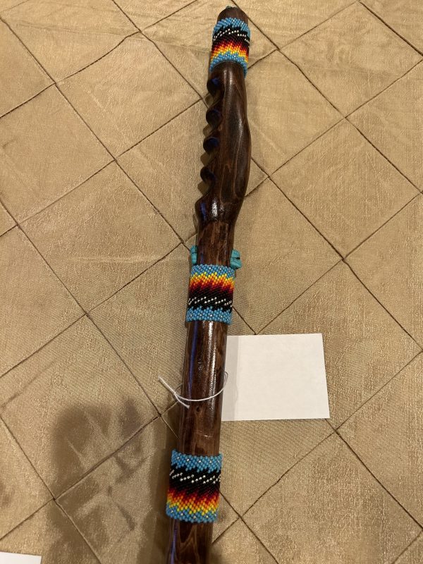 Dark Wood Walking Stick w/ Turquoise/Red/Black Beadwork