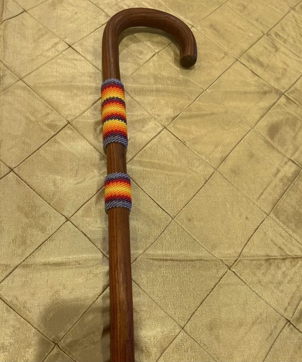 Wooden Cane w/ Purple/Red/Orange Beadwork