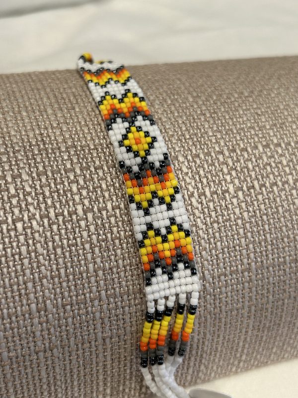 Gray/White/Yellow Beadwork Bracelet