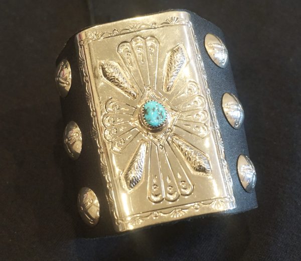 Silver and Leather Cuff with Turquoise