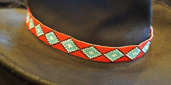 Beaded Red Diamondback Hatband