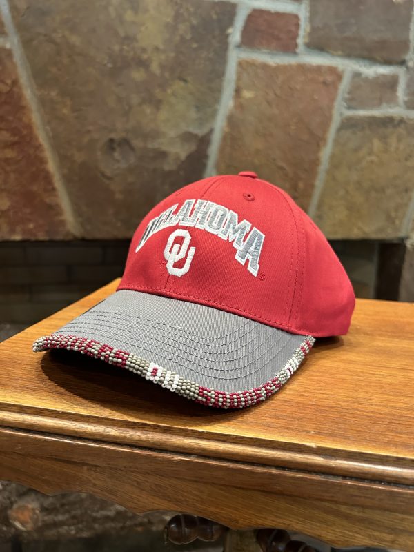 Red and Gray OU Cap w/ Beadwork (Gray)