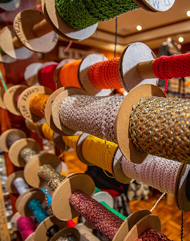 Colorful fabric spools